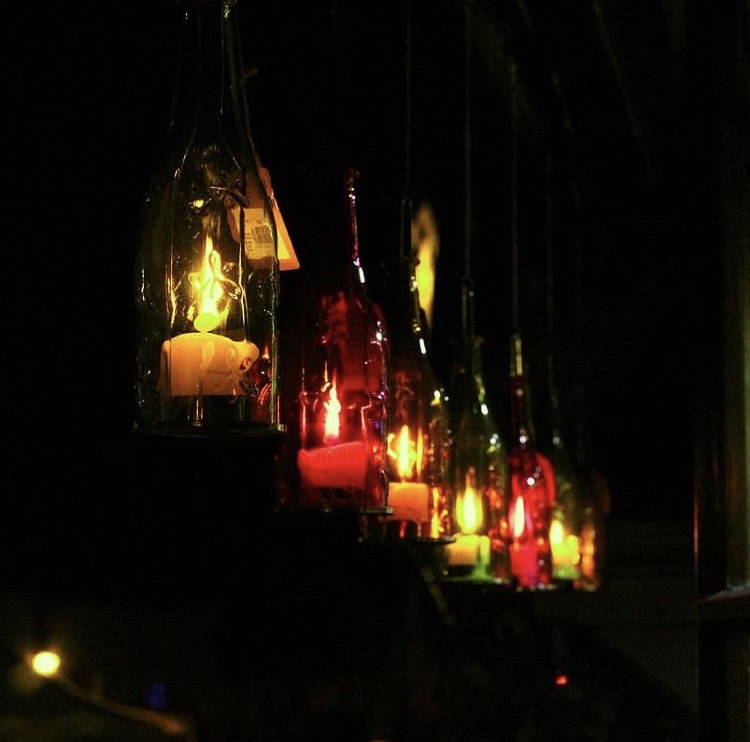 Colourful lanterns glowing in the dark