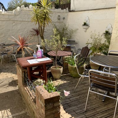 Outdoor seating at Whortleberry Tearoom