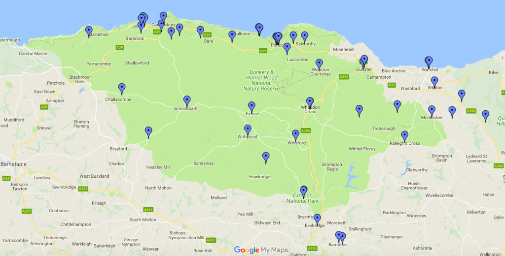 Exmoor map of places to eat