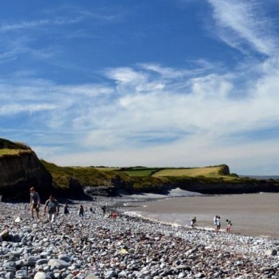 Walkers on Kilve Beach