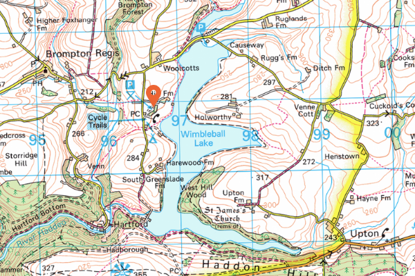 Map of Wimbleball Lake, Somerset