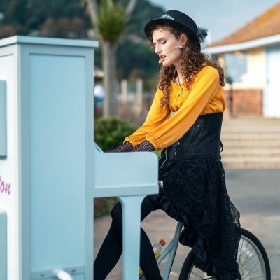 Steampunk cycling pianist