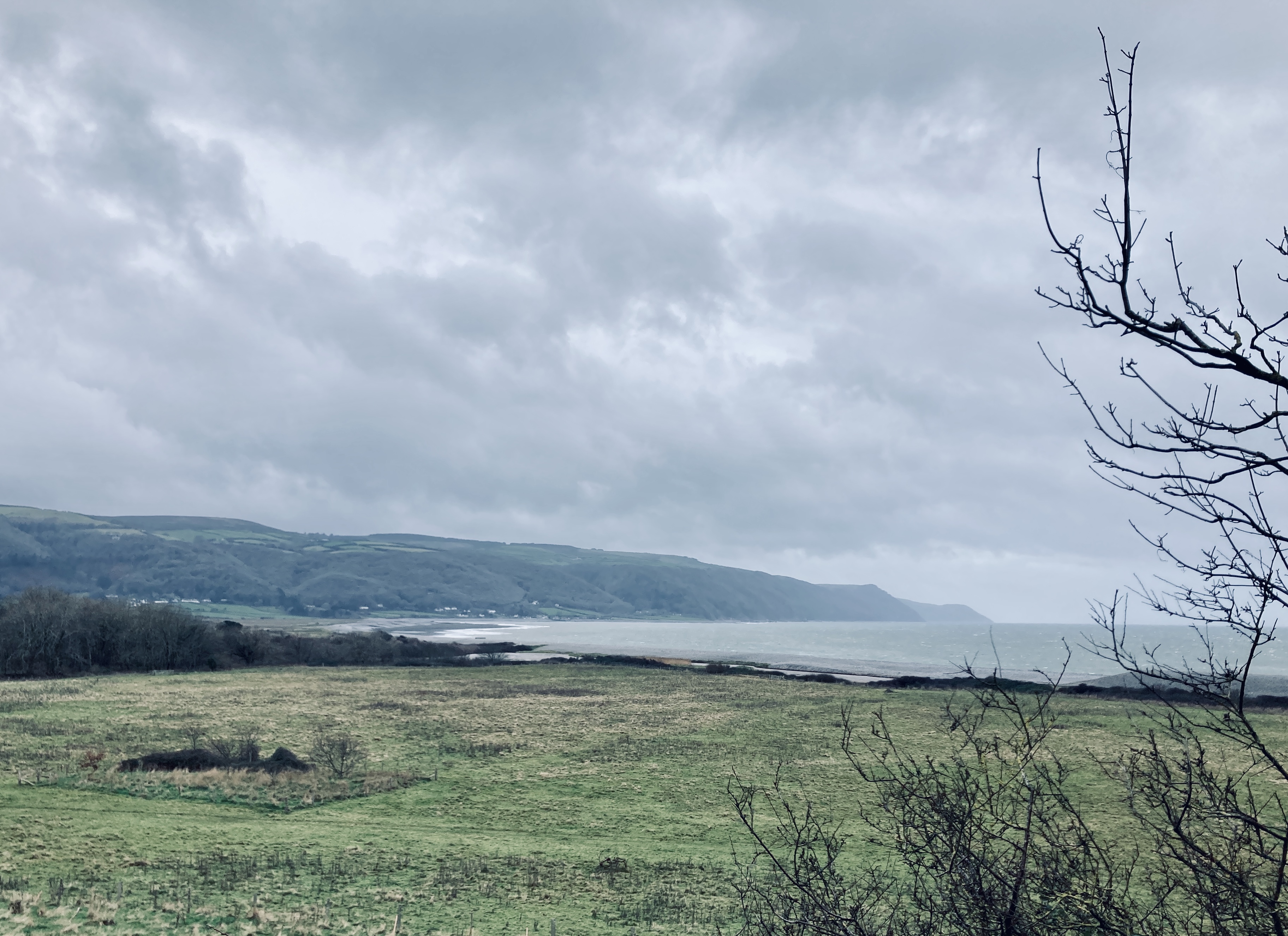 View of Bossington Beach across Porlock Marsh