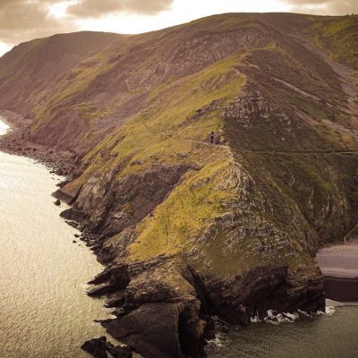 Drone shot of Hurlstone Point at sunset/sunrise