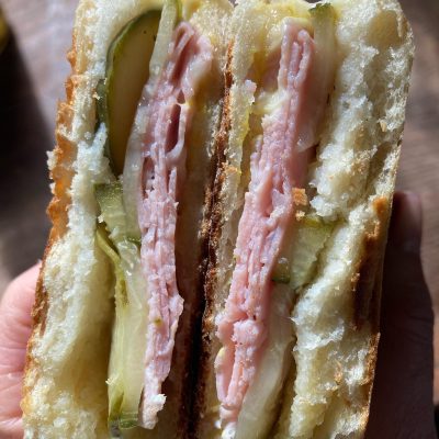 Ham, cheese & pickles sandwich