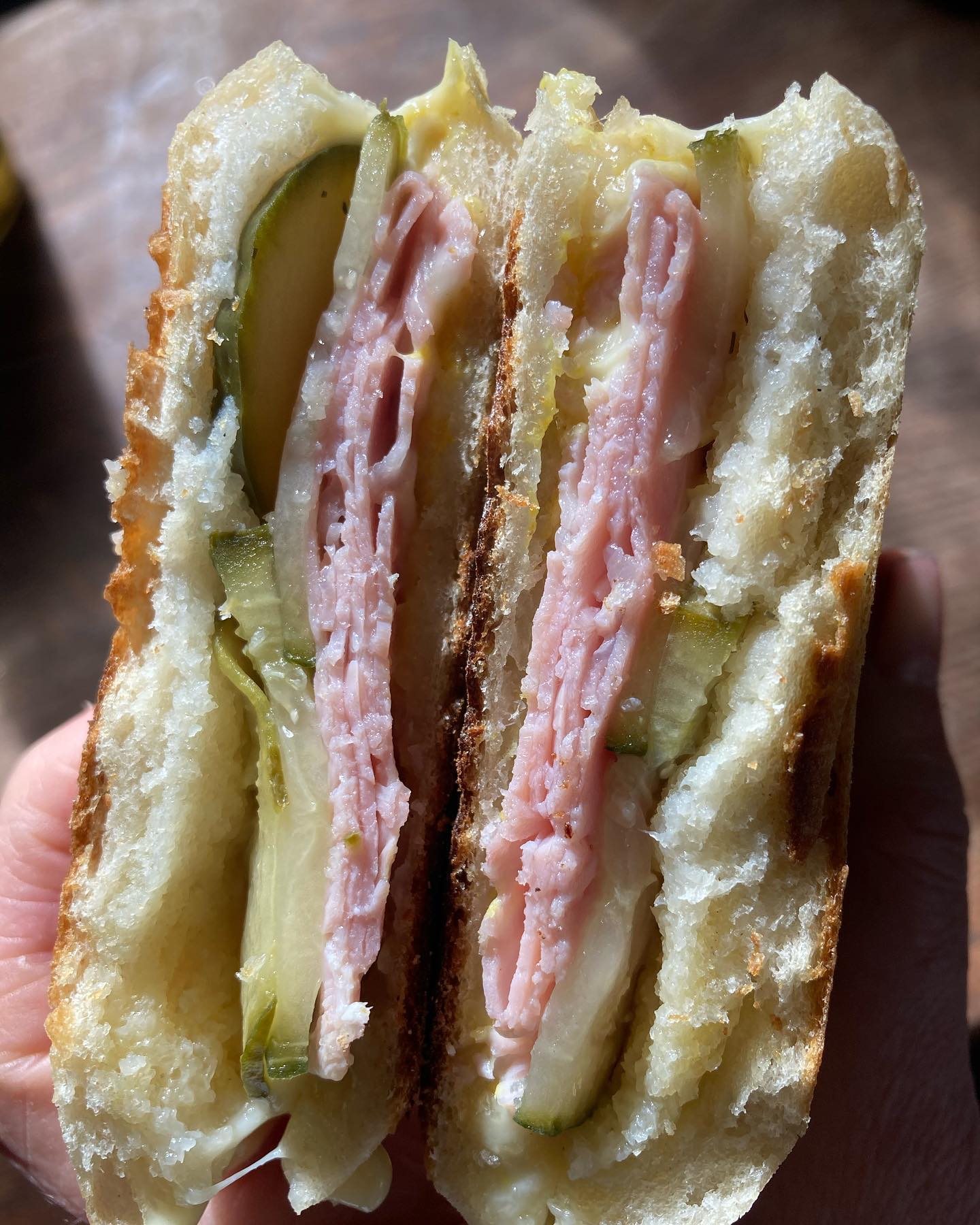 Ham, cheese & pickles sandwich