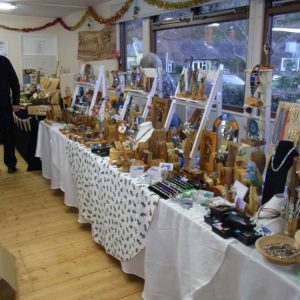 Inside with goods on offer at Allerford & Selworthy Christmas Fair