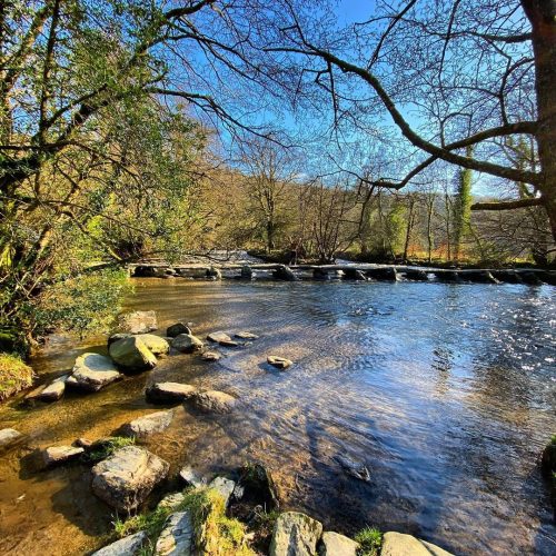 The Tarr Steps & river in sunshine