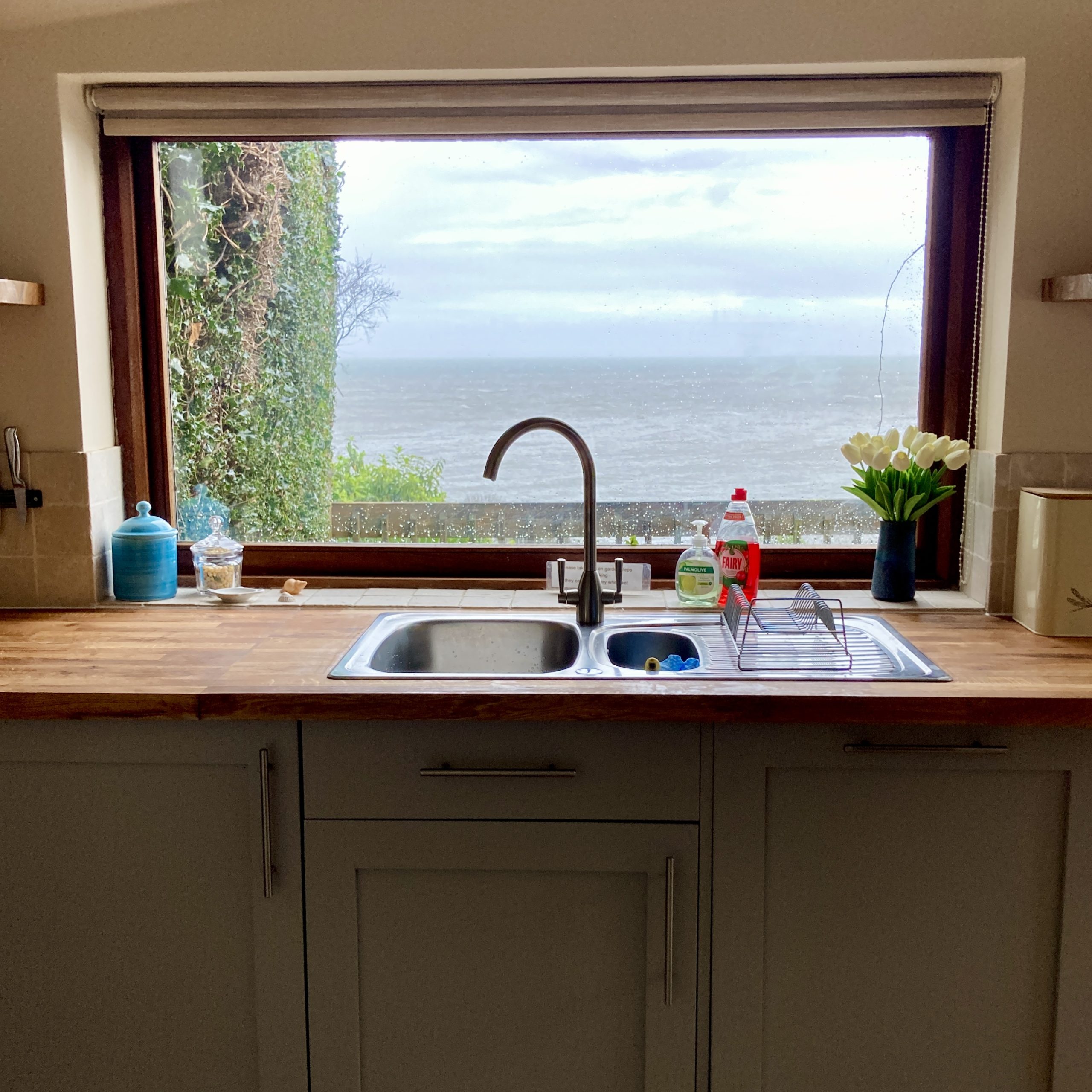 Kitchen sink with sea view @ The Coach House, Porlock Weir