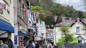 May on Exmoor - Lynmouth with union jack bunting ready for the Coronation