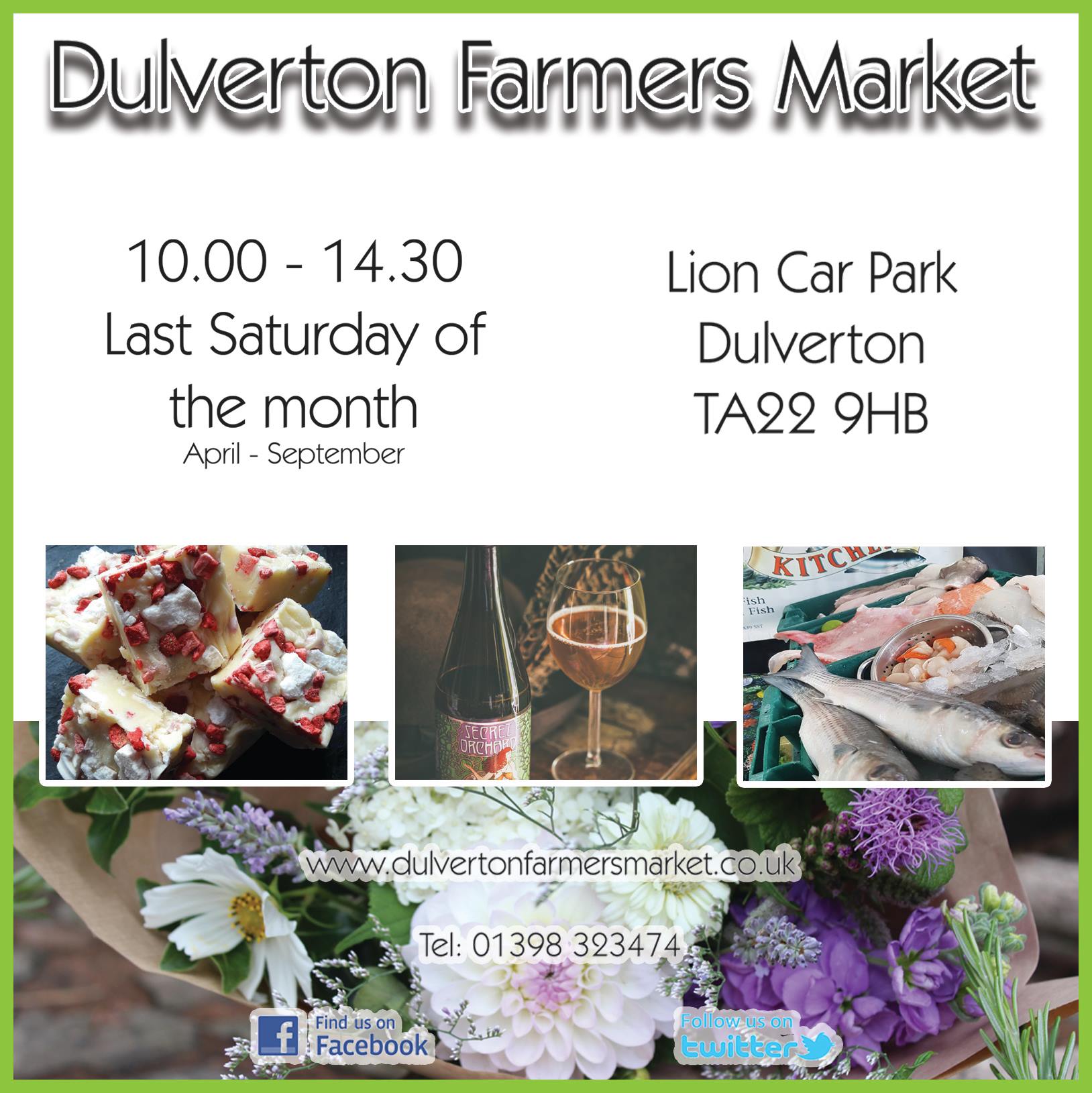 Dulverton Farmers Market poster with a selection of photos and dates