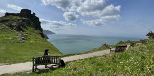 A sea view from the cliffs of The Valley of the Rocks in June on Exmoor