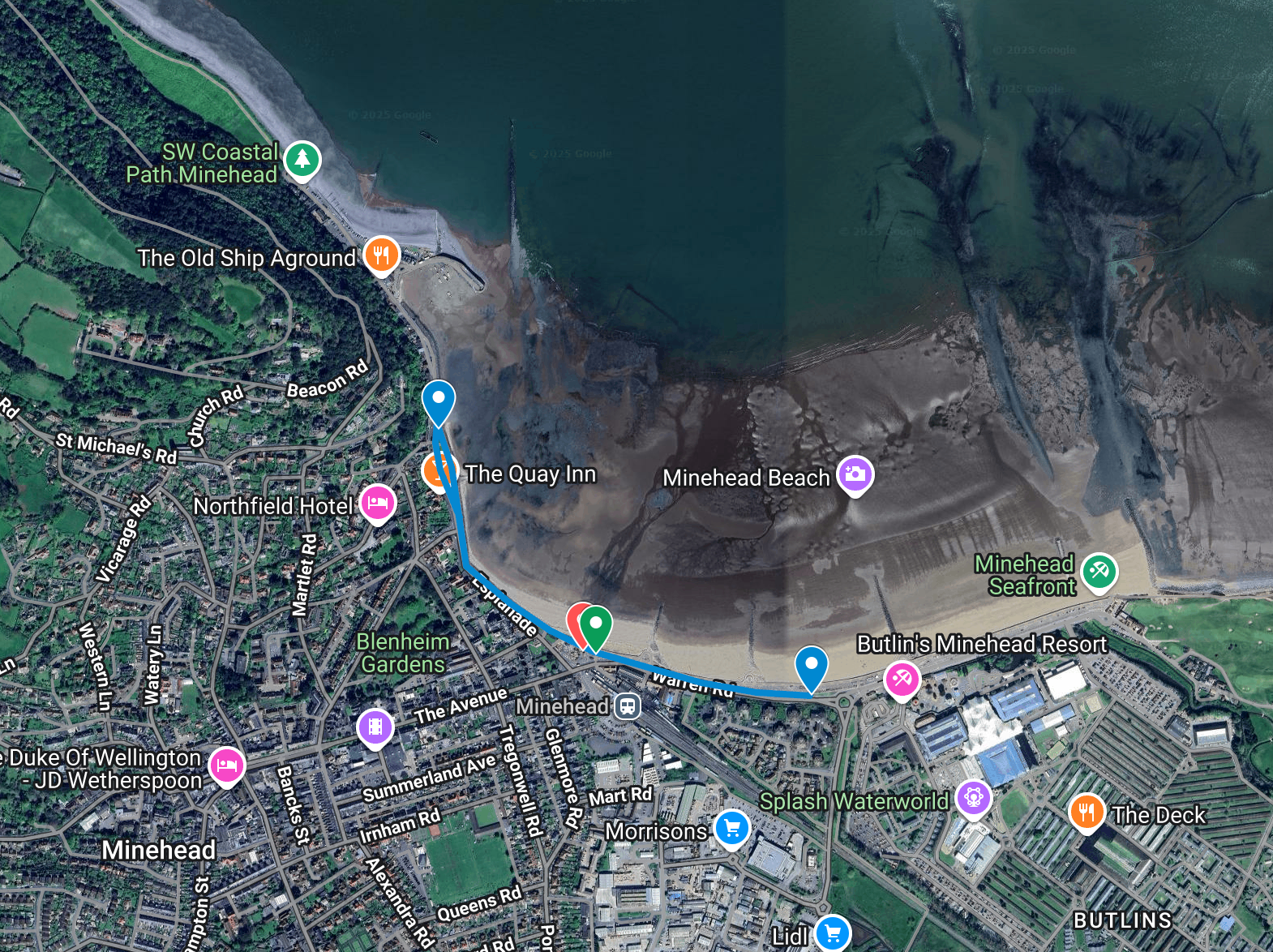 a map of minehead with park run marked out